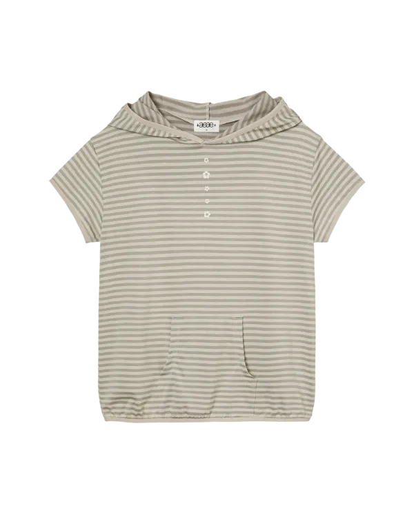 STRIPE HALF SLEEVE HOODIE [BEIGE]