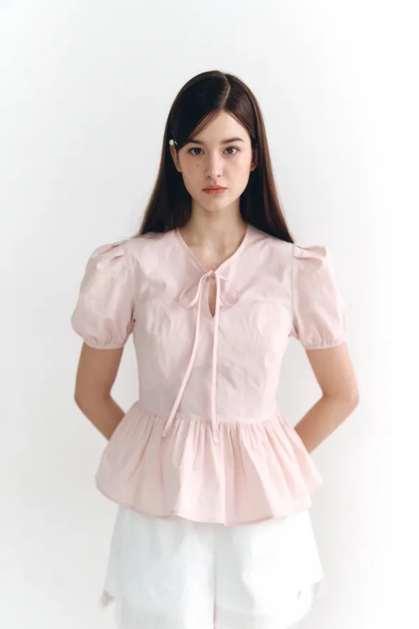 Puff Short Sleeve Blouse Pink