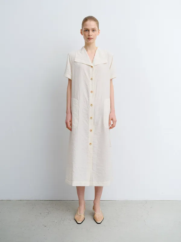 TVR WASHED SILK COLLAR DRESS_ECRU