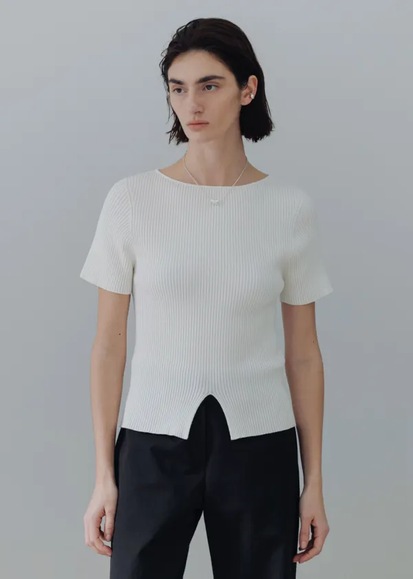 Ribbed slim half knit (ivory)