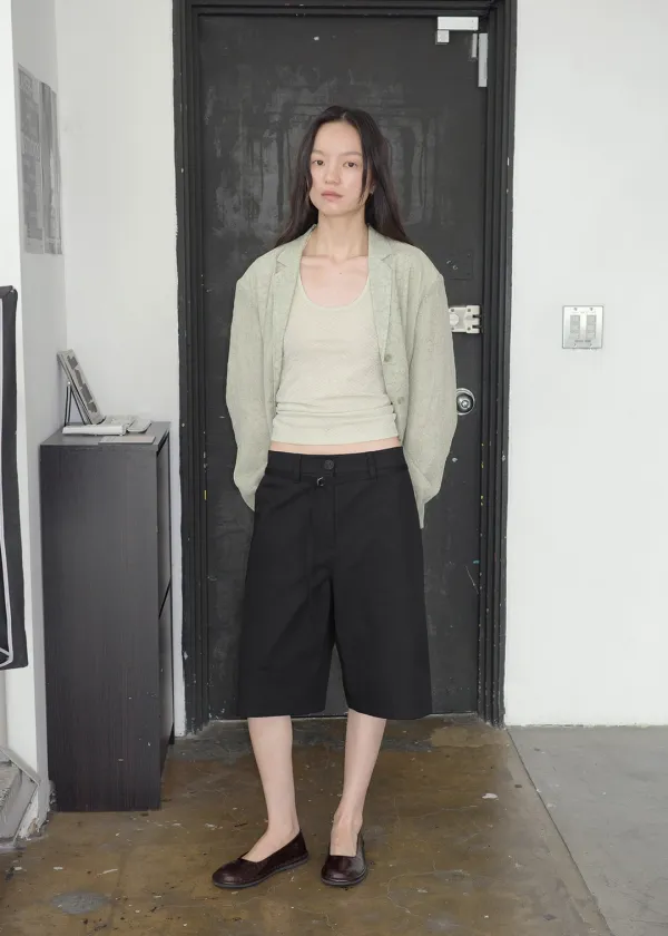 [ 바로배송 ] LINE BELT HALF PANTS [BLACK]