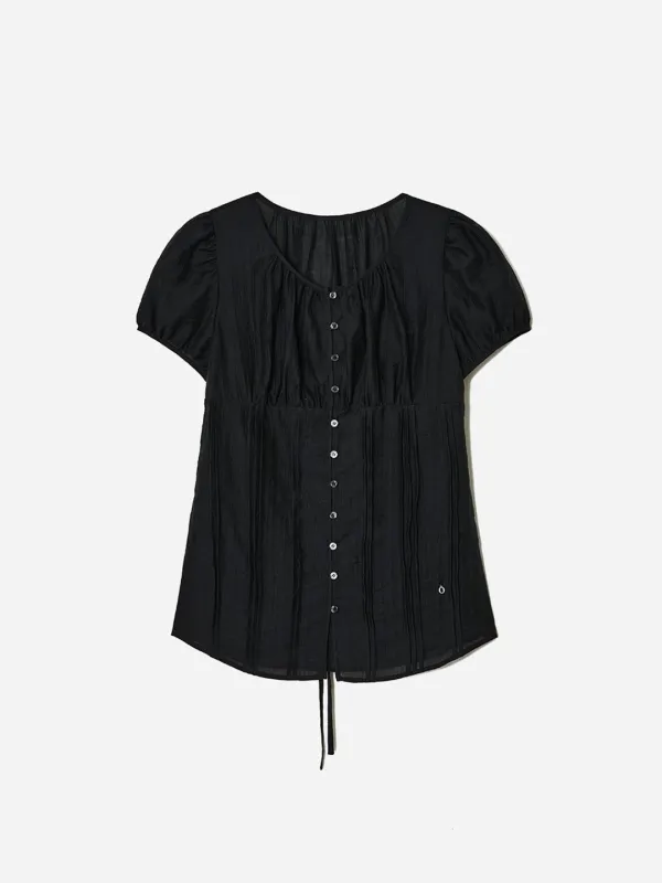 Shirring Volume Crinkle Blouse Black