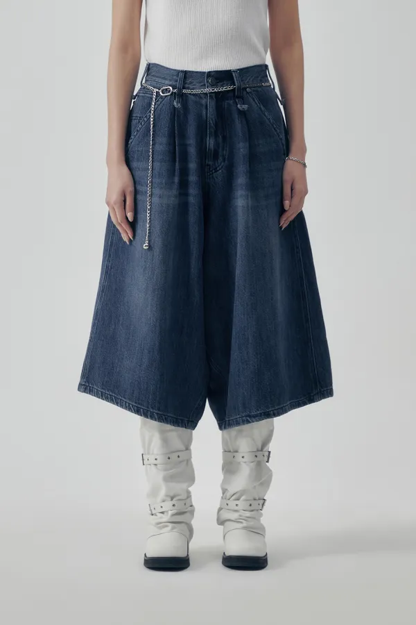 Carpenter-Strap Bermuda Denim Pants [ Blue ]