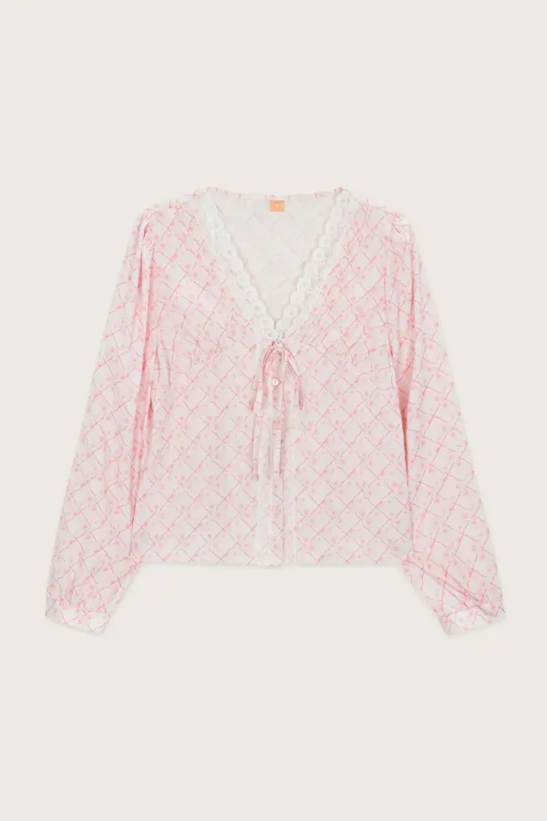 V-Neck Lace Blouse (Pink)