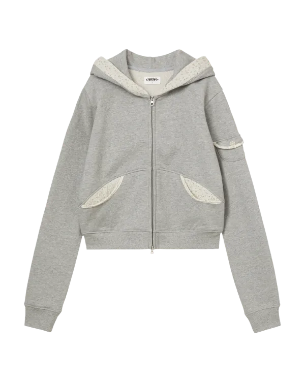 ROUND POCKET HOODIE ZIP UP [MELANGE GREY]