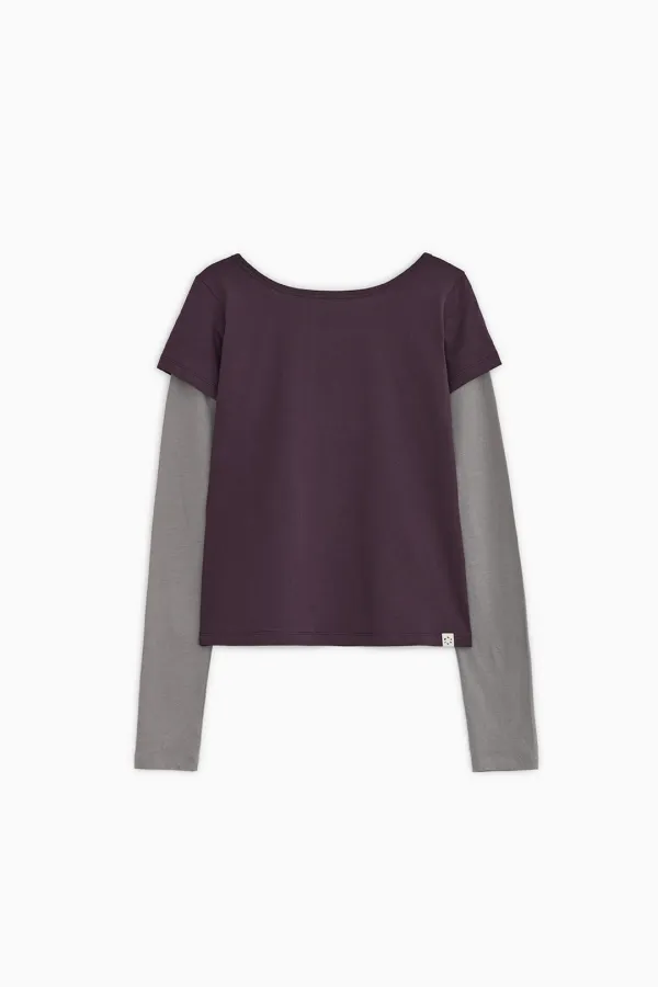 FLORAL LABEL LAYERED T-SHIRT, PURPLE