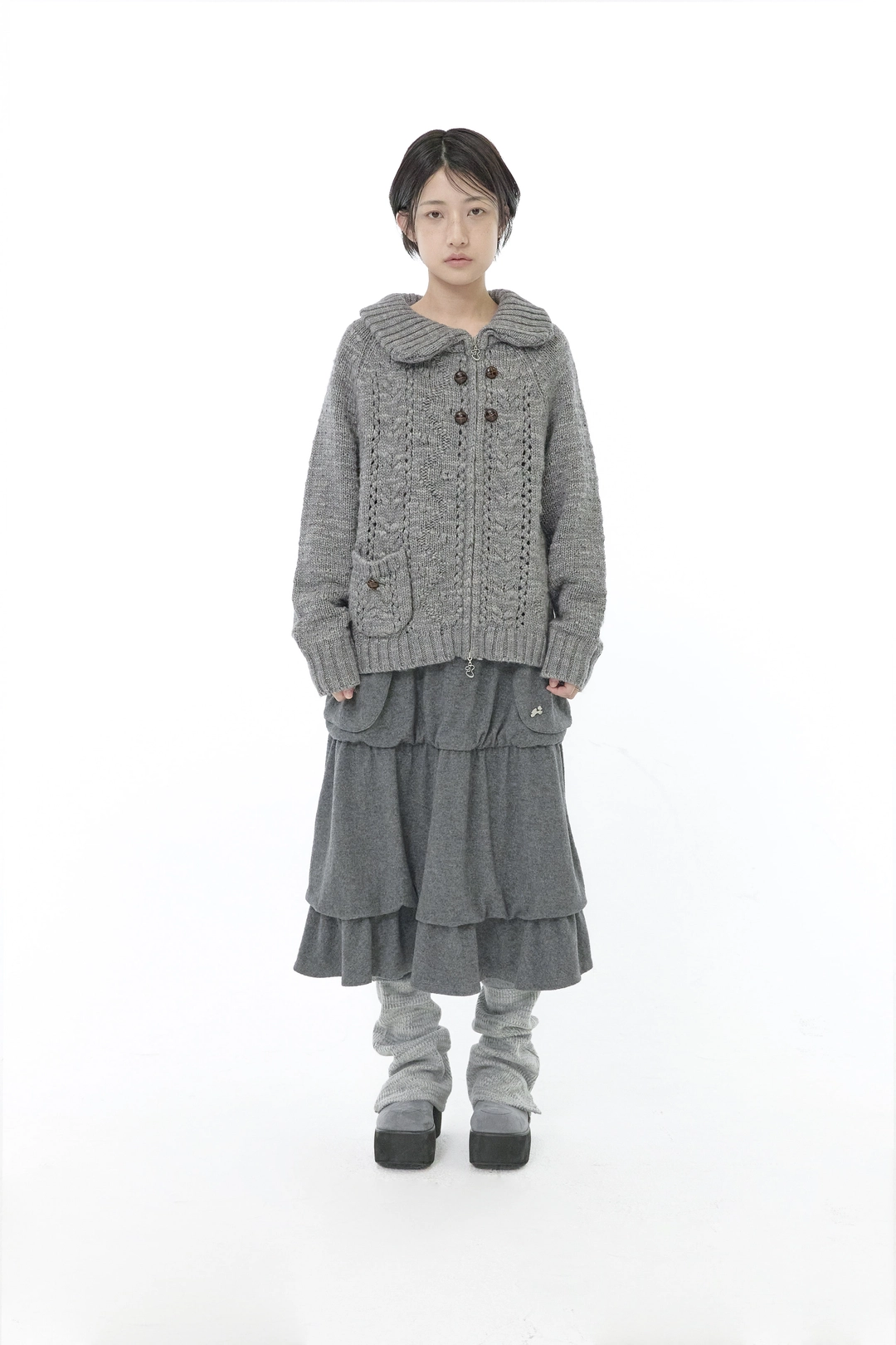 허그유어스킨 Oblique collar knit zip-up (Gray) 상품 이미지 2