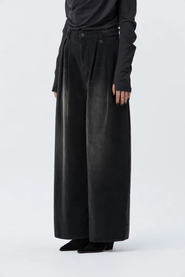 Corduroy Balloon Pants [ Black ]
