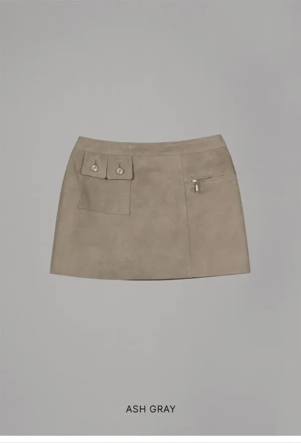 SUEDE MINI SKIRT_ASH GRAY