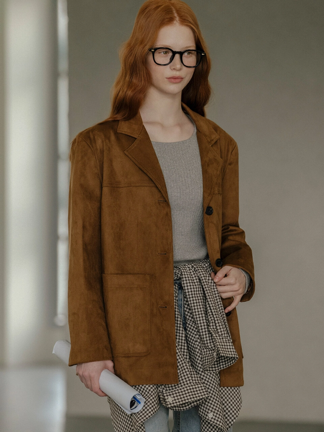 노운베러 Soft vegan suede jacket_Brown 상품 이미지 2