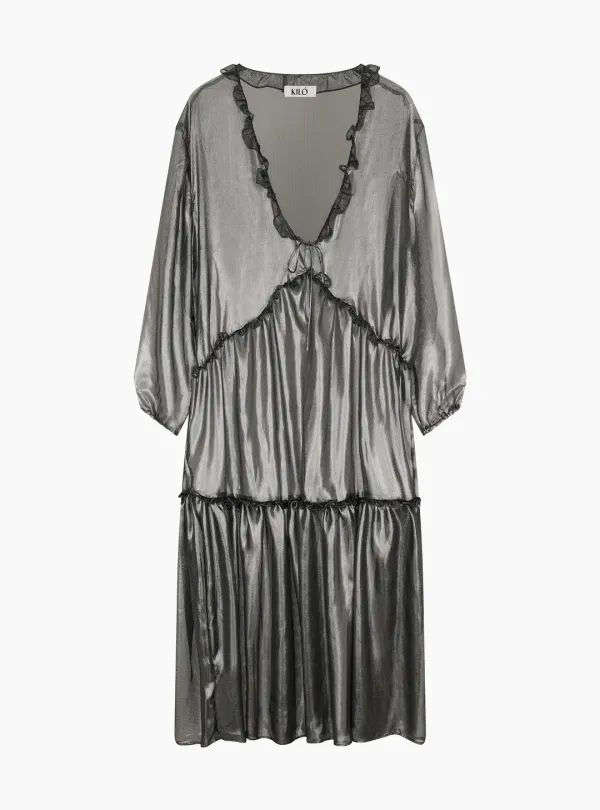 MAXI SHEER DRESS (METAL BLACK)