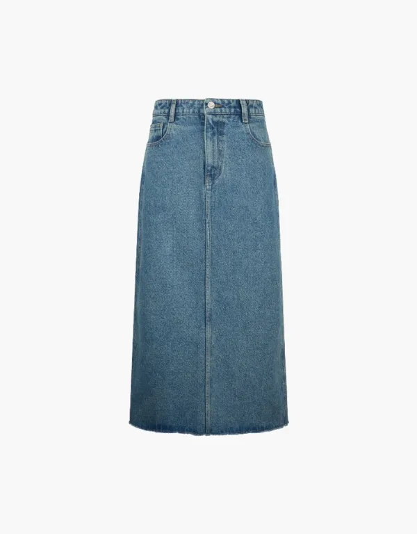 denim long skirt - medium blue