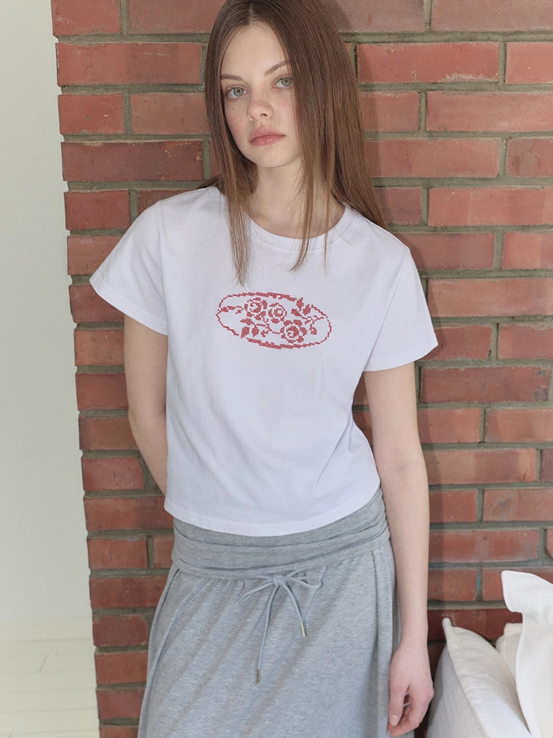 마가린핑거스 ROSE CROSS STITCH T-SHIRT (WHITE) 상품 이미지 2