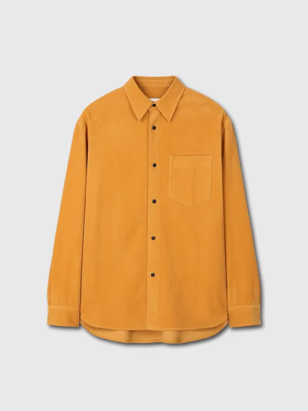 WASHED CORDUROY DISTRESSED SHIRT_ MUSTARD