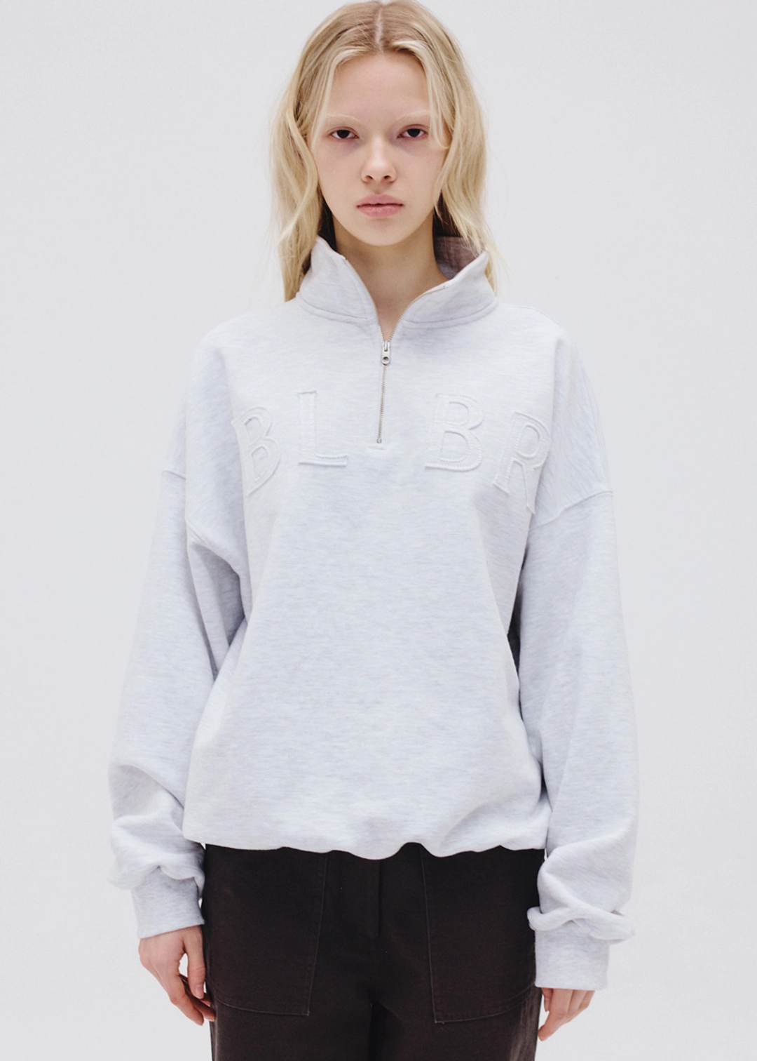 블루브릭 Half zip-up sweat shirt (white melange) 상품 이미지 1