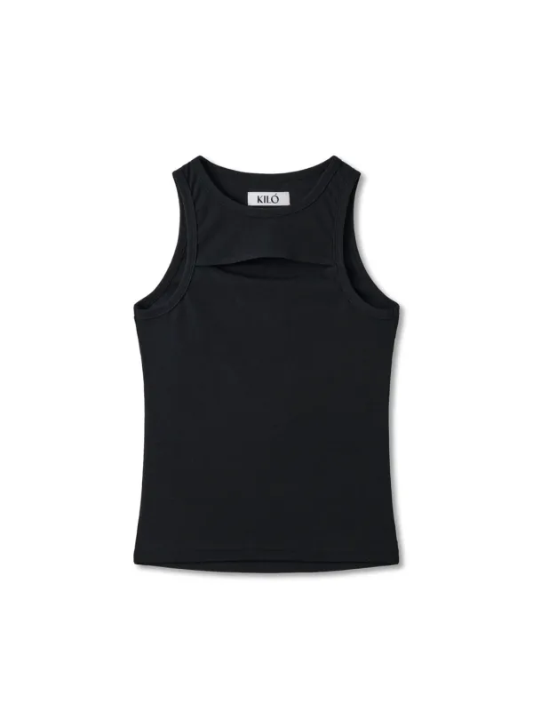 CUT-OUT SLEEVELESS TOP (BLACK)