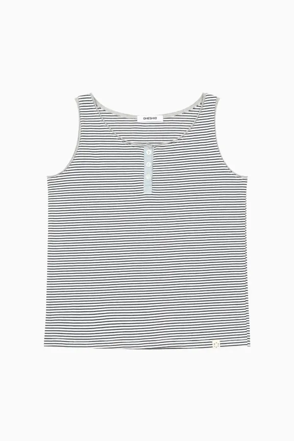 BUTTON POINT STRIPE SLEEVELESS, BLACK