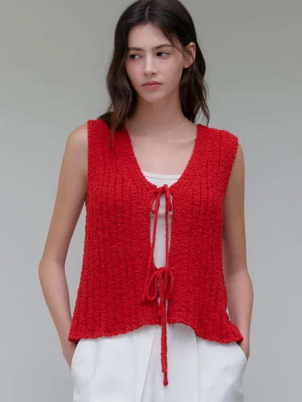 comos 1167 ribbon boucle knit vest (red)