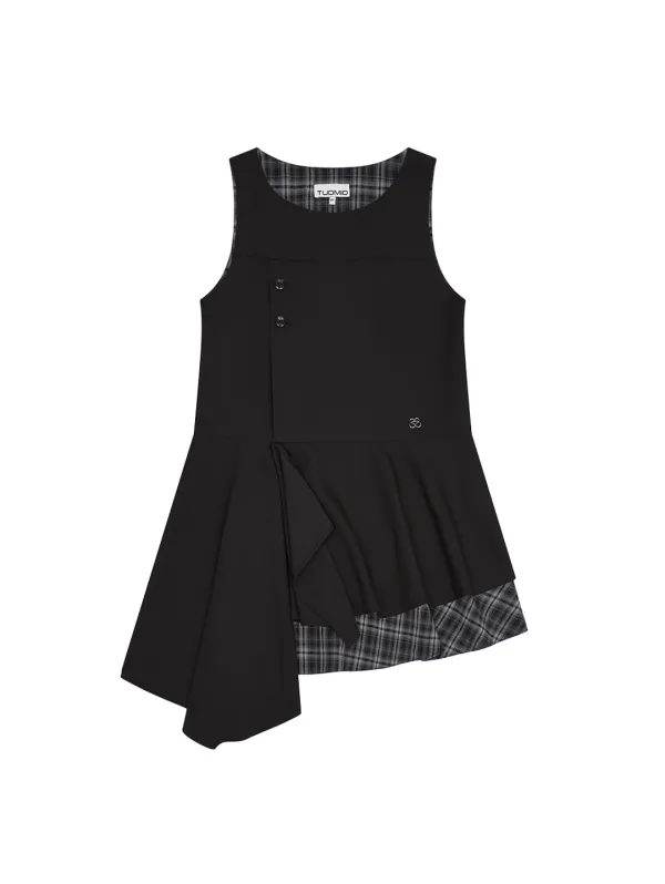 HIDDEN CHECK MIDI DRESS [BLACK]