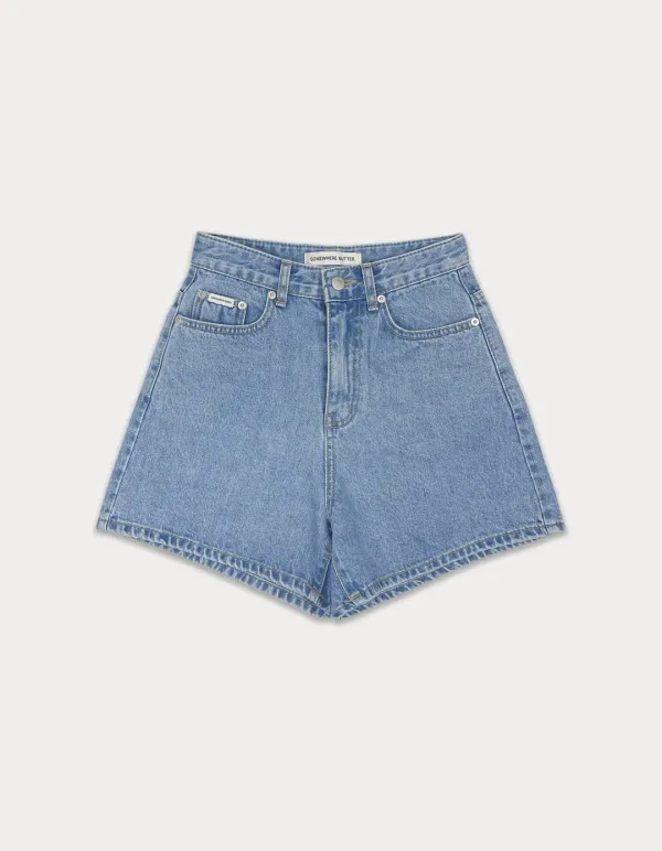 3rd / Patch denim short pants - middle blue