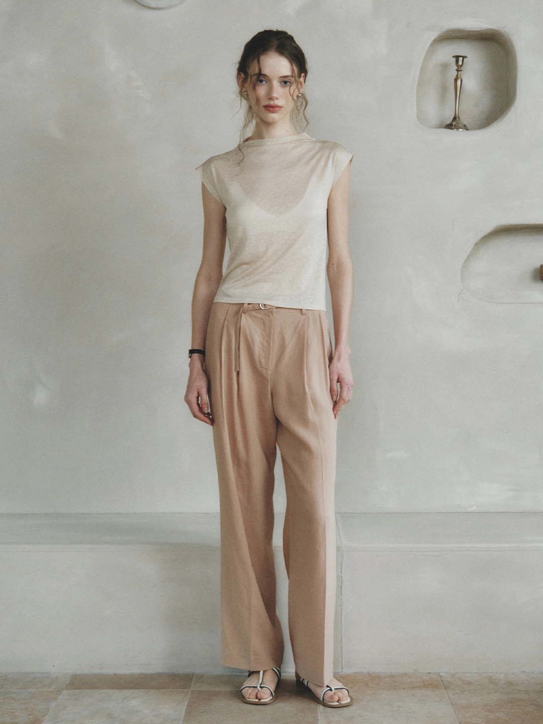 르니나 ROMAN linen two-tuck wide pants_beige 상품 이미지 2