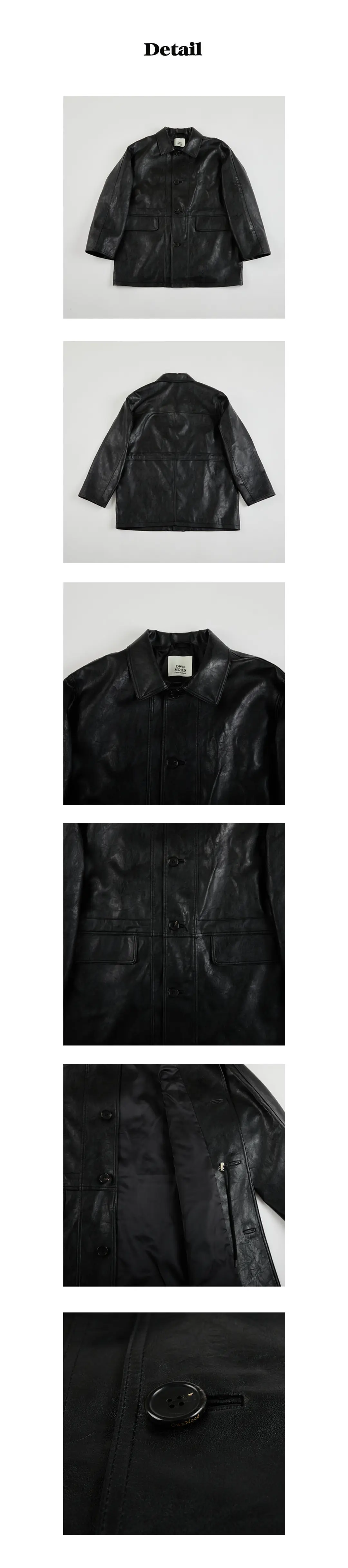 온무드 [10TH] OVER STRING ECO LEATHER JACKET - BLACK 상품 이미지 3