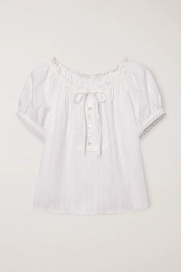 RIBBONED SHIRRING BLOUSE OFF WHITE_UDBL6B224OW