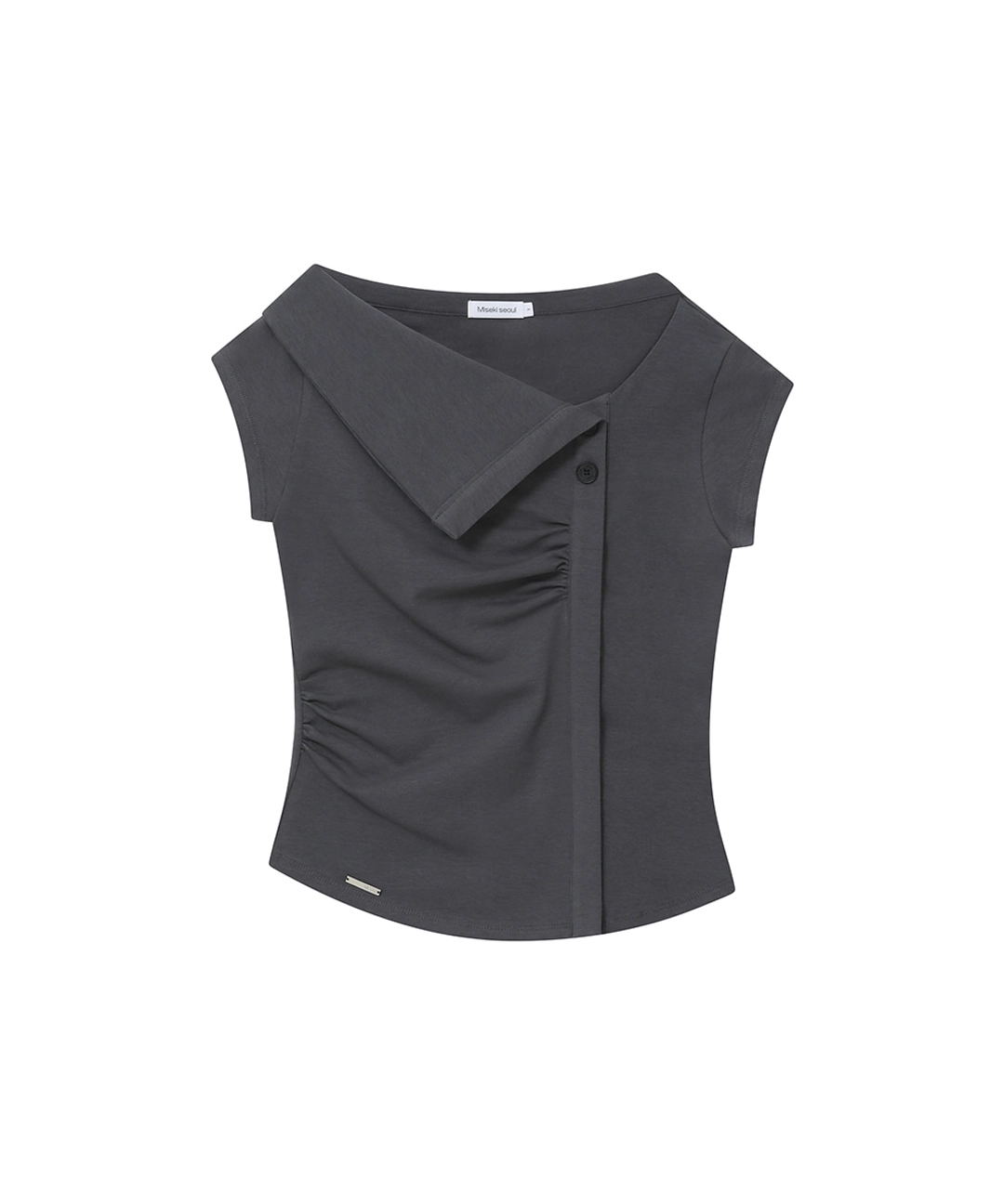 미세키서울 Folding collar shirring top CHARCOAL 상품 이미지 1
