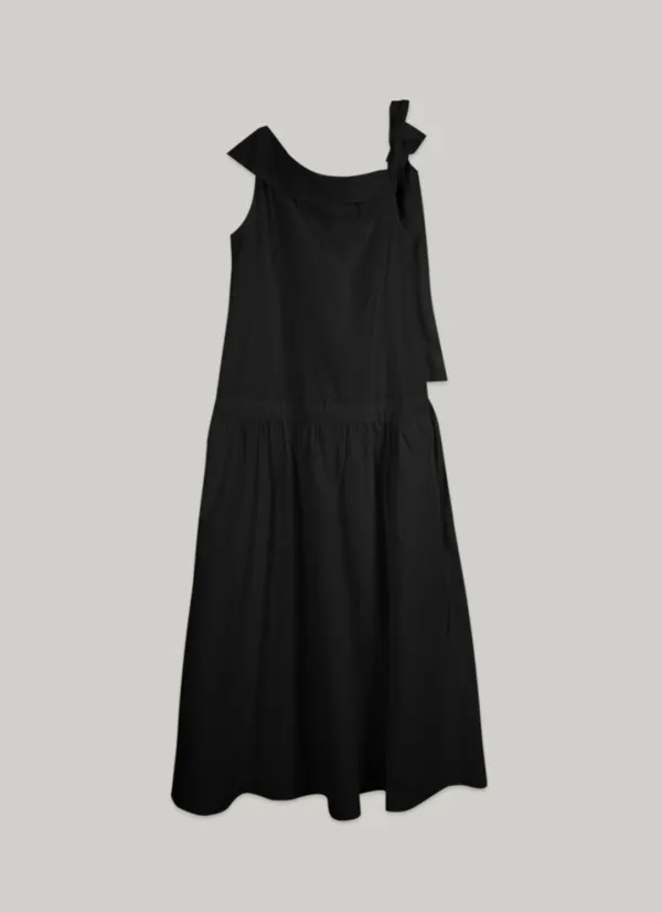 comos 1493 ribbon tied off-shoulder dress (black)