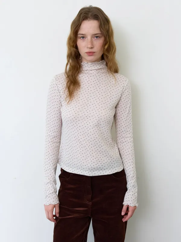 A FLOWER TURTLENECK TEE_BEIGE