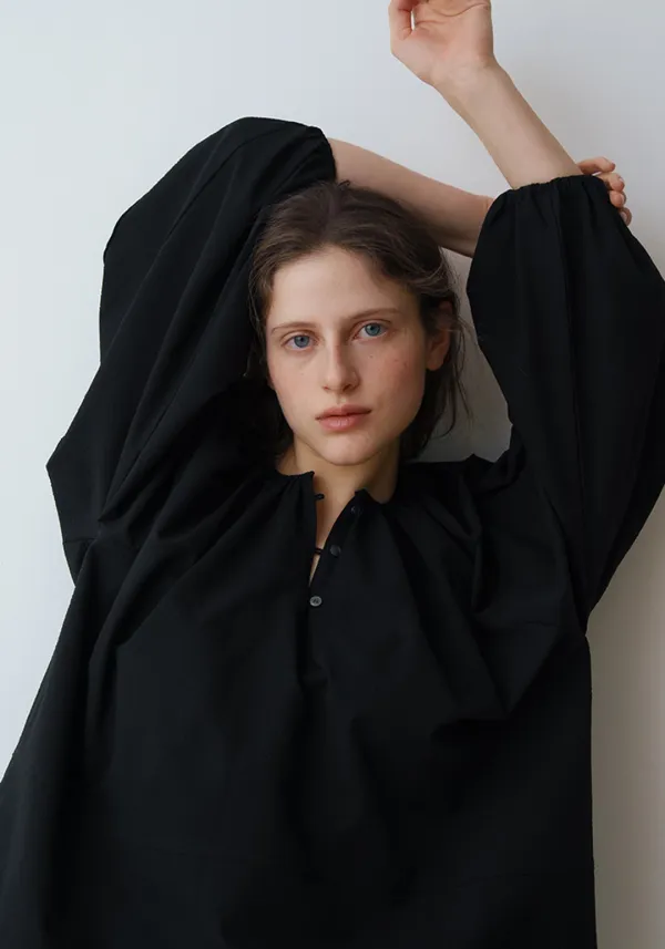 SEERSUCKER VOLUME BLOUSE_BLACK_OF1C2XBL02BKA