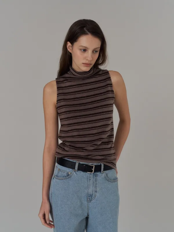 Winter Turtle Sleeveless T_Stripe brown