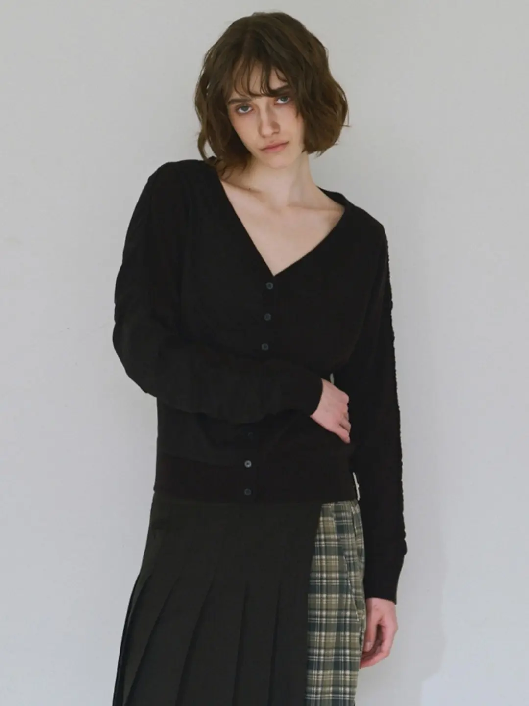 밀로 우먼 Mixed Shirring Cardigan [Black] 상품 이미지 2
