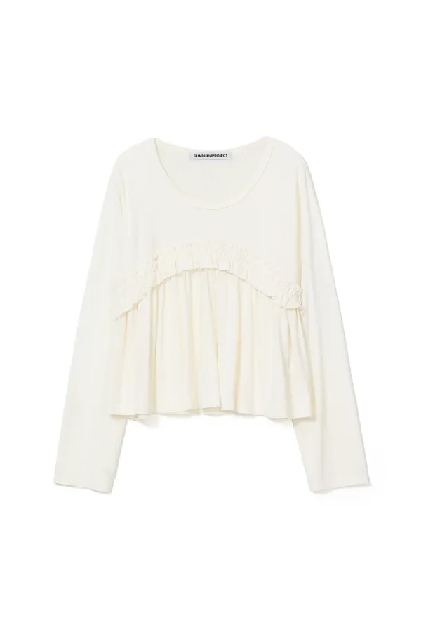 FRILL LONG SLEEVE TOP, IVORY
