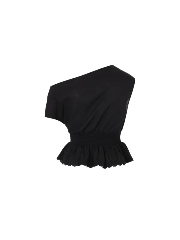 Drape lace blouse (Black)