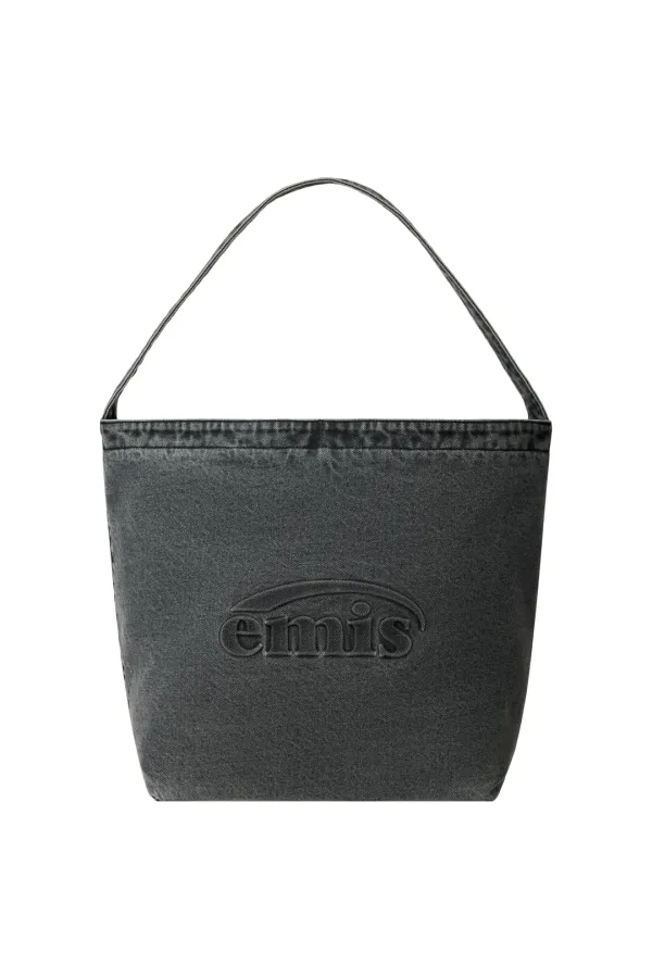 LOGO EMBOSSED DENIM SHOULDER BAG-GRAY DENIM