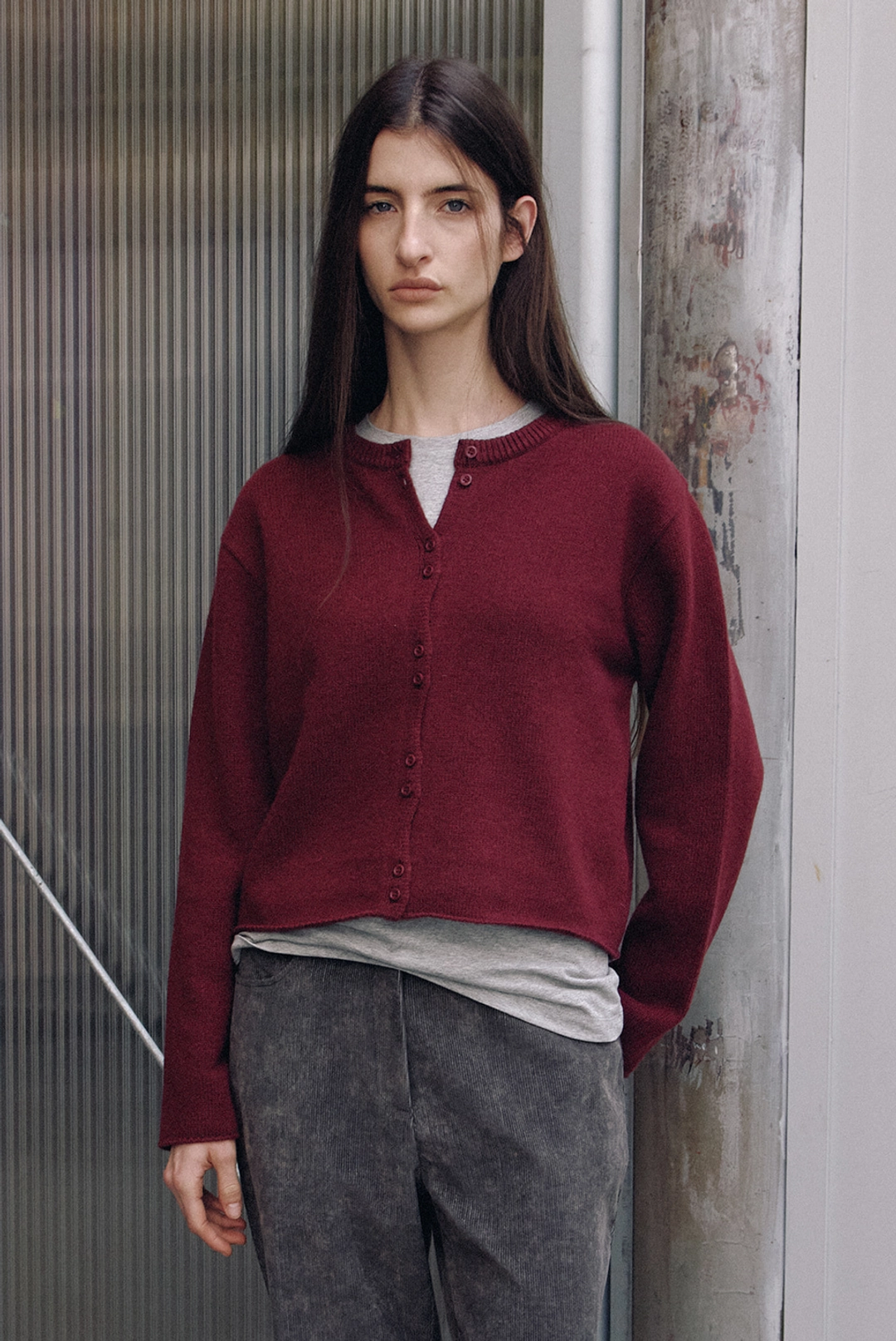 브렌다 브렌든 wool button cardigan - wine 상품 이미지 2