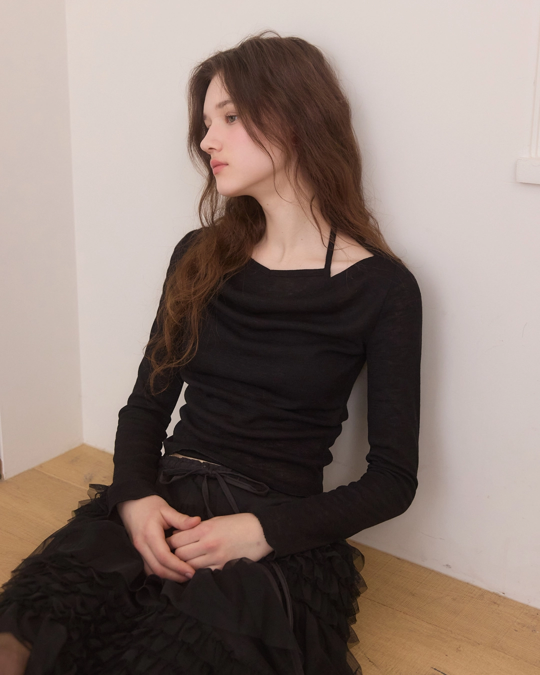 어다울 [6차 리오더] Halter neck layered drape t shirts - 3color 상품 이미지 3