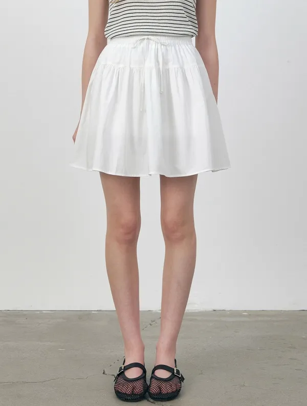 Yoke detail gathered mini skirt_Ivory