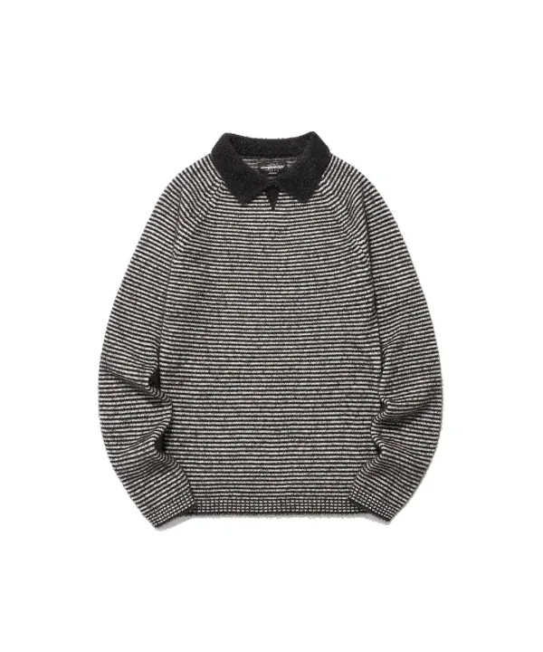 stripe collar l/s knit tee[black]