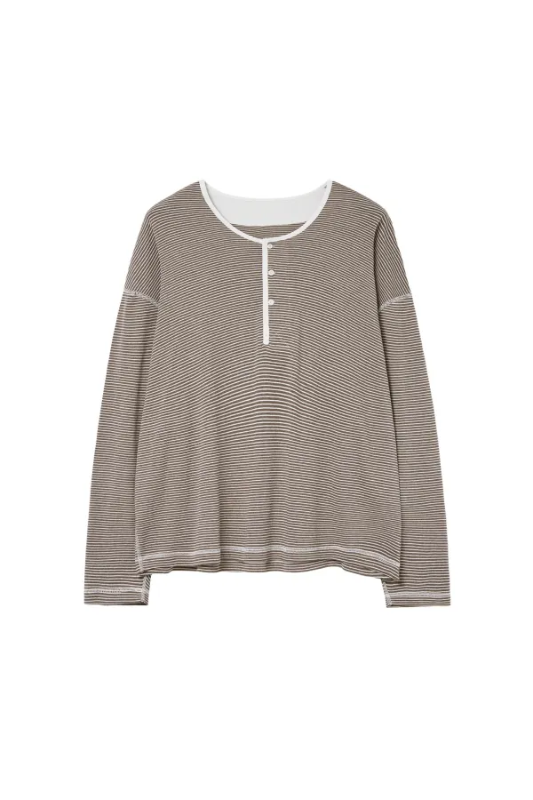 Via Henleyneck long sleeve T-shirt (Brown stripe)