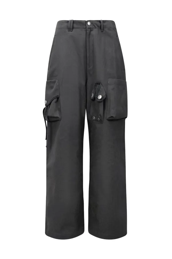 STRAP WIDE CARGO PANTS (UNISEX) CHARCOAL