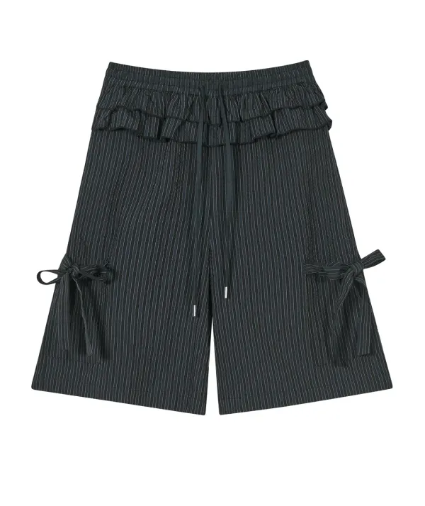Ruffled Stripe Pocket Pants [Navy]