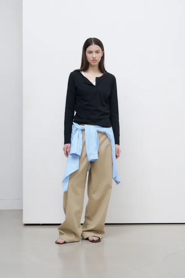 [김가을 PICK] Slub Henley Long Top - Black