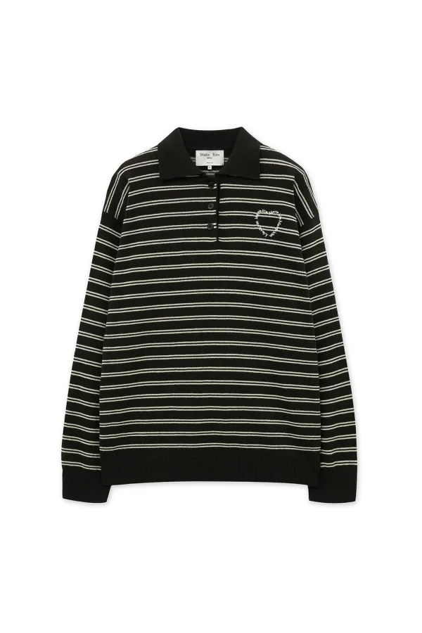 HEART LOGO COLLAR STRIPED PULLOVER IN BROWN