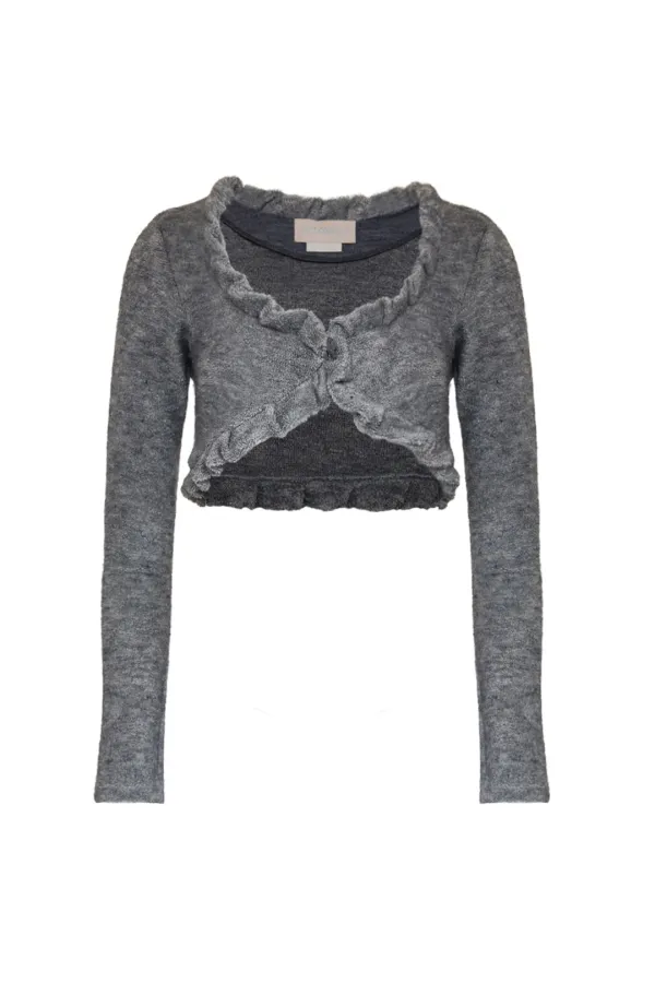 TWIST FRILL TERRY CARDIGAN GRAY
