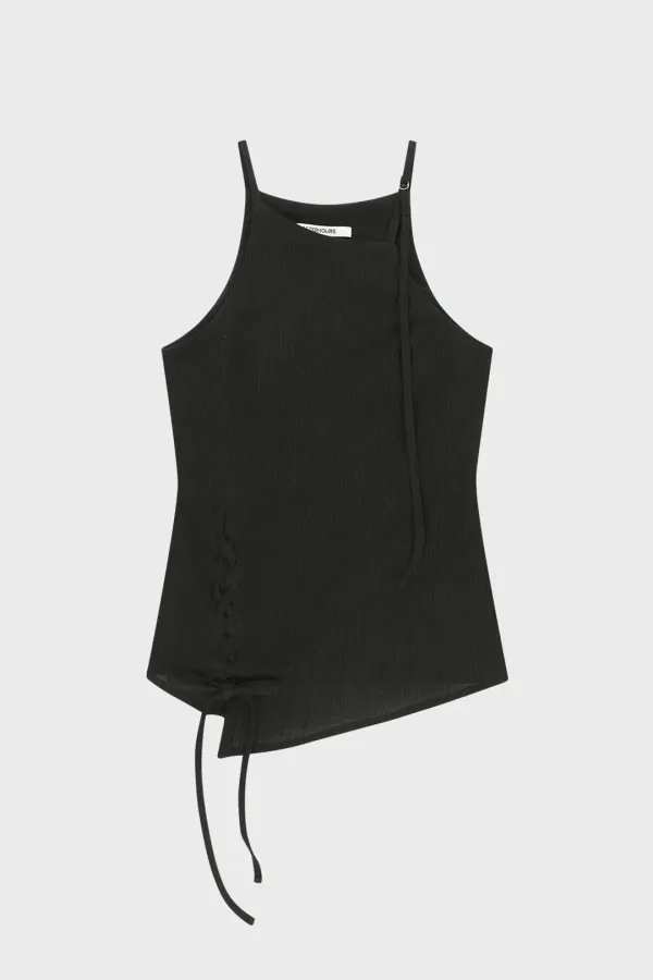 LACE UP HALTER SLEEVELESS TOP (BLACK)
