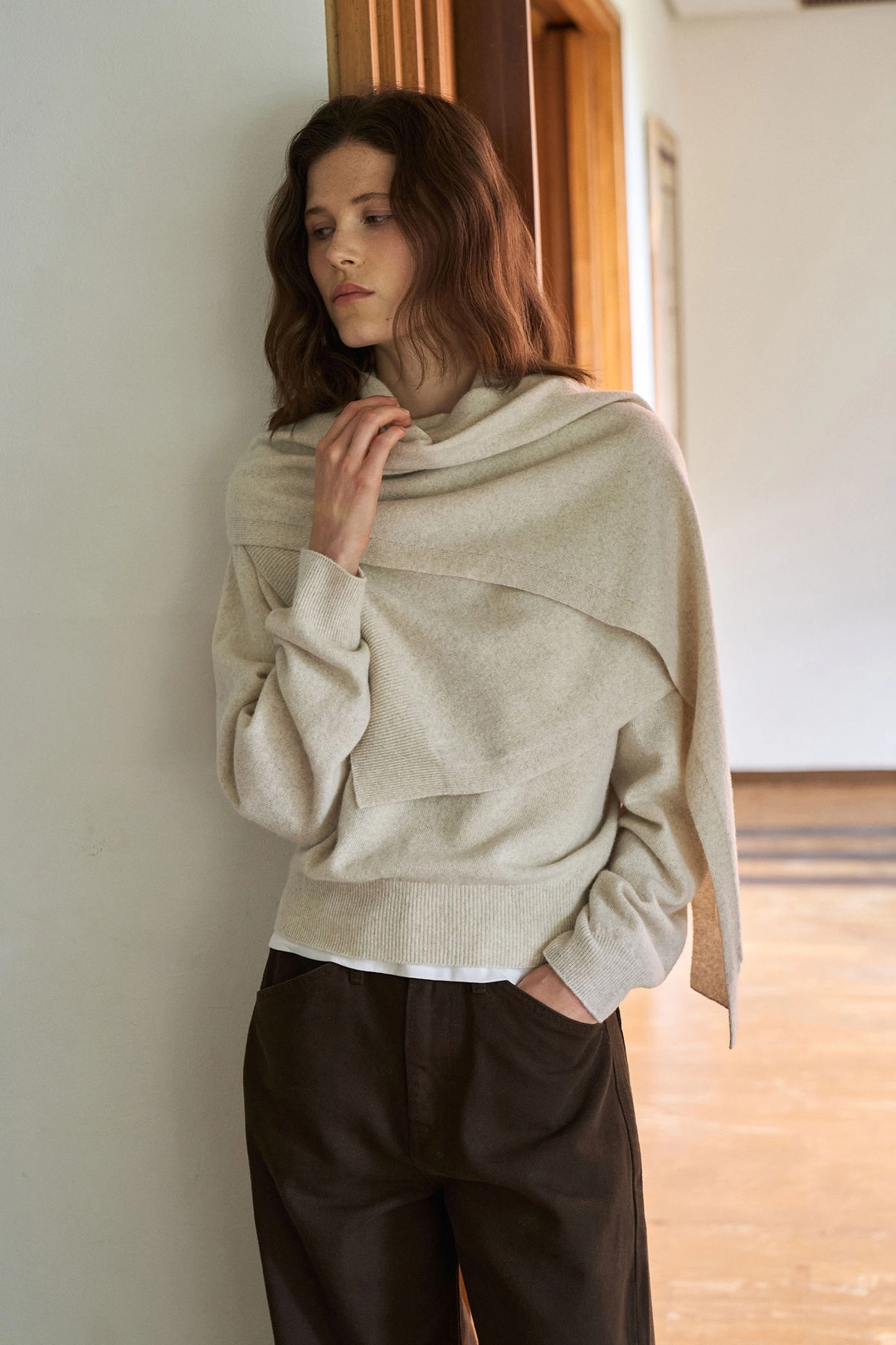 라메레이 Unbalance Knit Muffler[LMBFAUAC916]-Oatmeal 상품 이미지 1