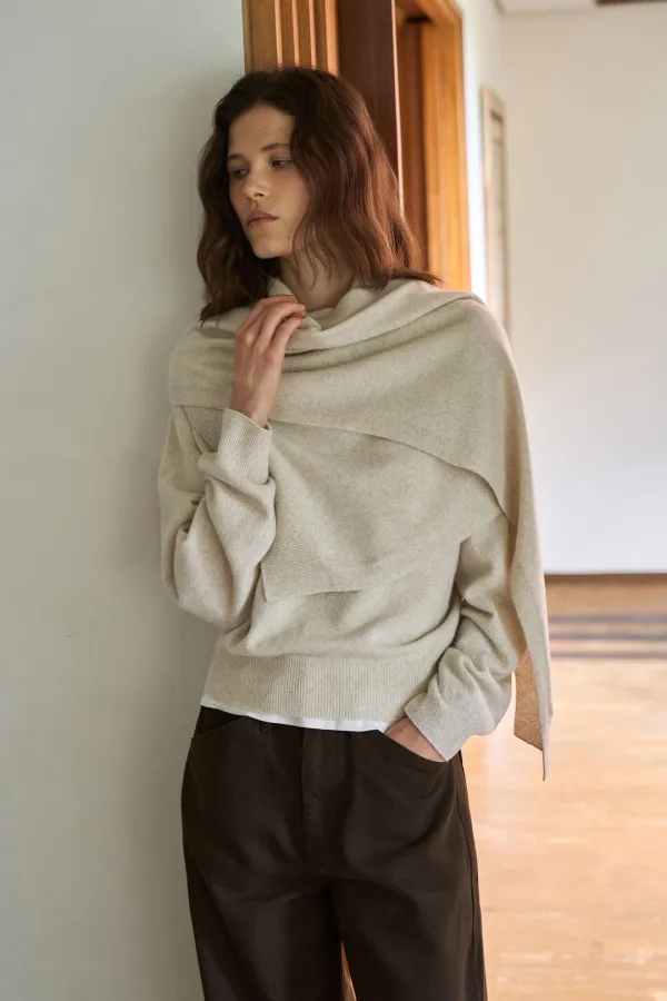 Unbalance Knit Muffler [LMBFAUAC916]-Oatmeal