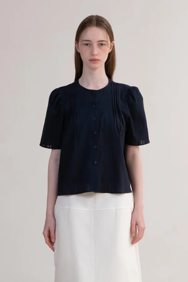 [3차] Margaret Pintuck Blouse_Navy